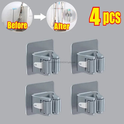 Self-adhesive Mop Holder Broom Stand Wall Mounted Mop Support Sweeping Brush Hook Storage Organizer Bathroom Kitchen Accessories