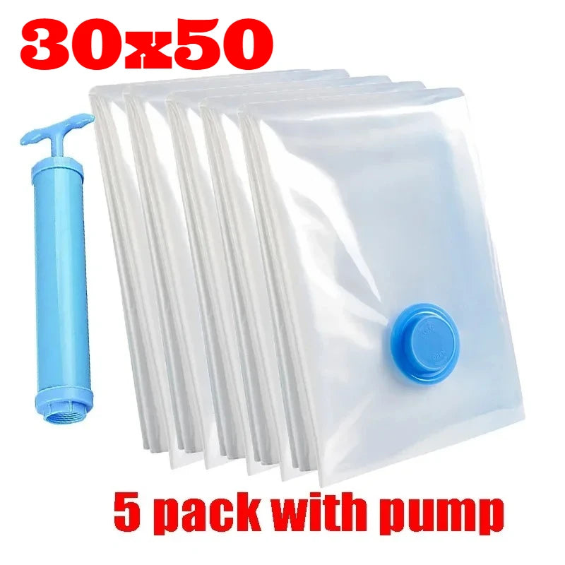 5Pcs Vacuum Storage Bags or 1Pcs Pump, Vacuum Seal Bag Space Saving Bags for Comforters Clothes Pillow Bedding Blanket Storage