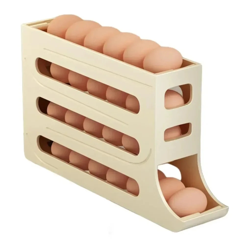 4 Layer Automatic Rolling Egg Dispenser Refrigerator Storage Box Fridge Organizer Rack for Kitchen