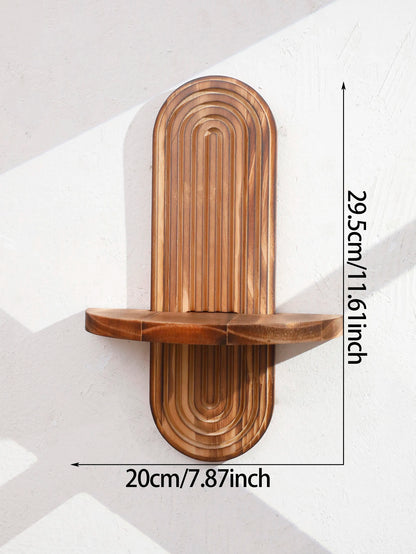 1Pc Boho Style Wooden Wall Shelves - Geometric Wall Mounted Shelves, Natural Wood Finish, Modern Home Decor, Plant Decorative