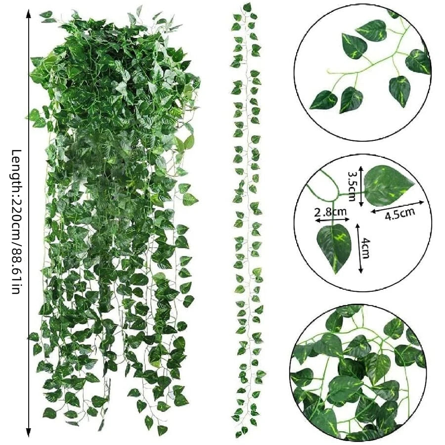 11/4.4M Artificial Plant Green Ivy Leaf Garland Fake Plant Creeper Hanging Vine Outdoor DIY Garden Wall Wedding Party Home Decor