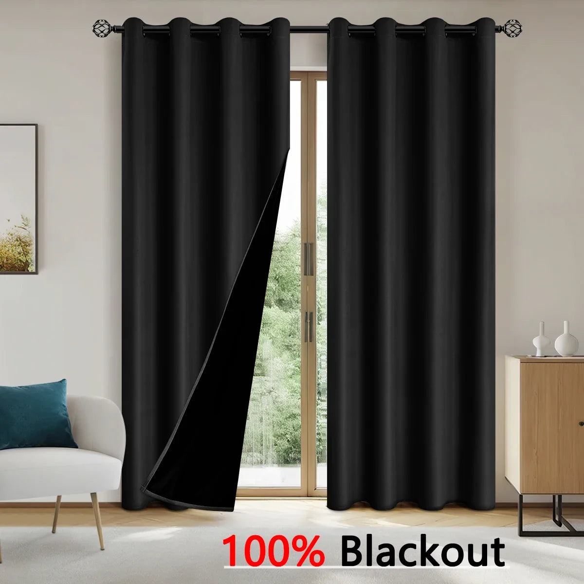 2pcs Modern 100% Blackout Solid Curtains, Window Curtains for Living Room, Bedroom, Kitchen, Home Decoration, Privacy Draps
