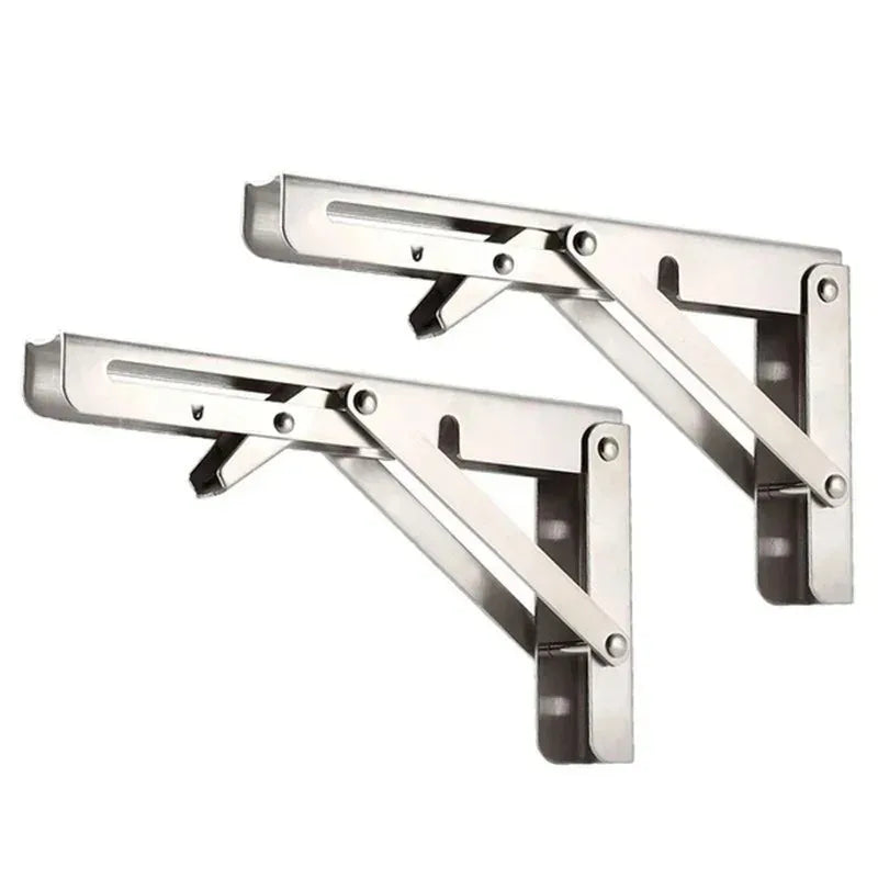 2PCS Heavy Duty Stainless Steel Triangle Folding Shelf Brackets – Wall Mounted Collapsible Angle Bracket for Table, Workbench
