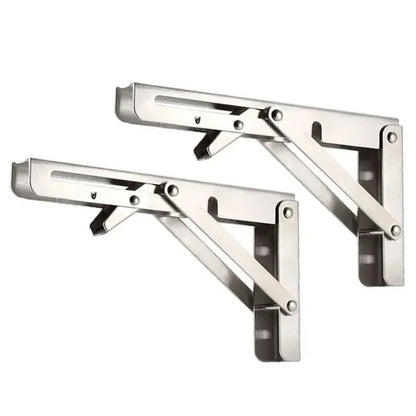 2PCS Heavy Duty Stainless Steel Triangle Folding Shelf Brackets – Wall Mounted Collapsible Angle Bracket for Table, Workbench