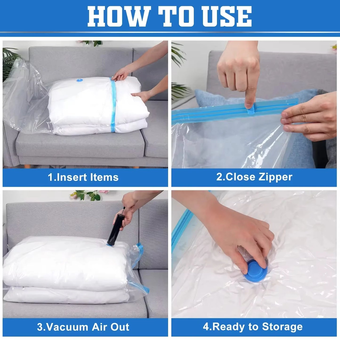 3-5PCS Vacuum Storage Bags, Space Saver Bags  Compression for Comforters and Blankets Clothes Travel Packing Organizer