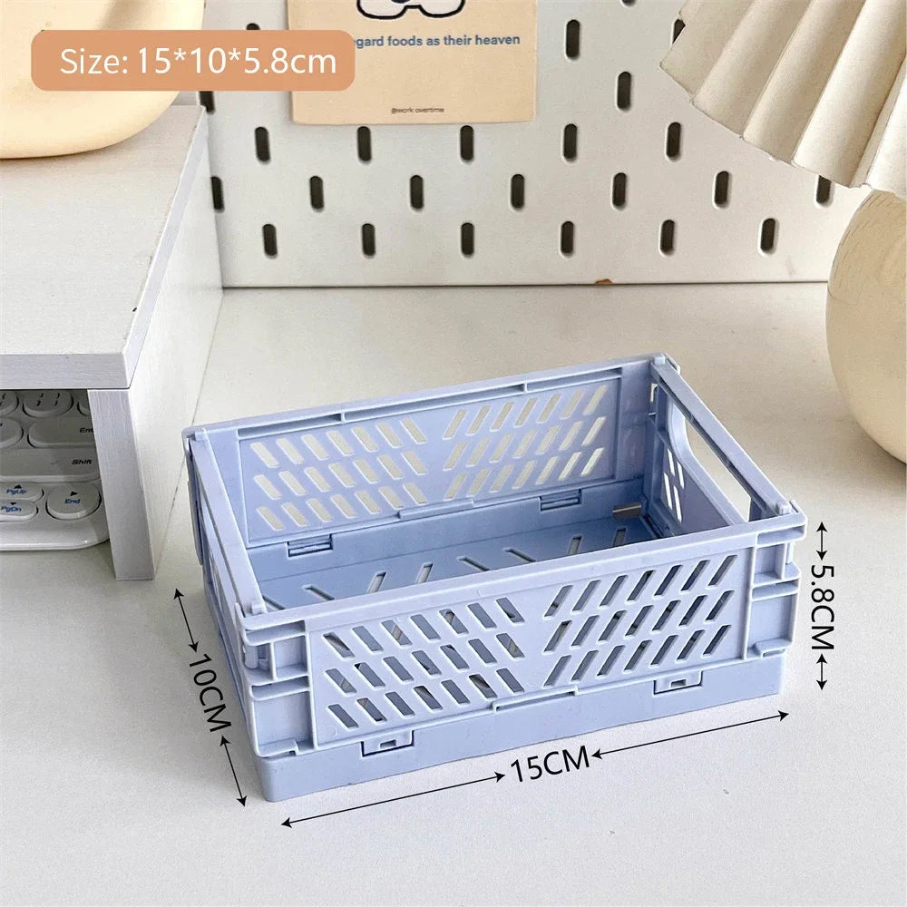 Foldable Storage Box with Handles Collapsible Crate for Toys, Cosmetics & Desk Organization