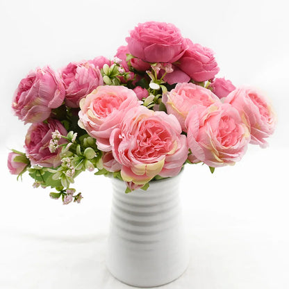 1 Bundle 5 Forks 9 Heads Artificial Peony Bouquet Home Decor Wedding Diy Festival Outdoor Furnishings Scrapbooking Bonsai Gifts