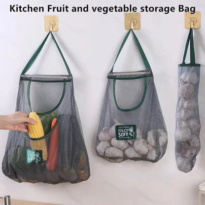Reusable Mesh Storage Bags for Kitchen, Hanging Fruit Vegetable Organizer for Ginger Garlic Onion Potato