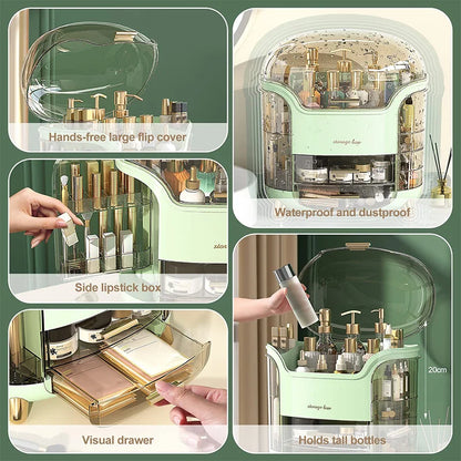 Cosmetic Storage Box with Lid and Drawers, Countertop Makeup Organizer Case, Waterproof & Dustproof Cosmetics Rack