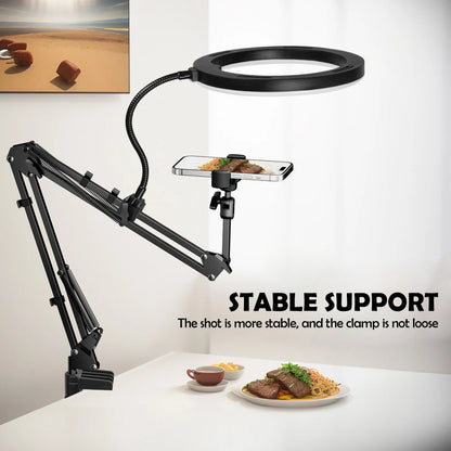 LED USB Fill Light with Phone Live Streaming Stand Flexible Gooseneck Circular Fill Light for Phone Live Streaming Clamp or Base