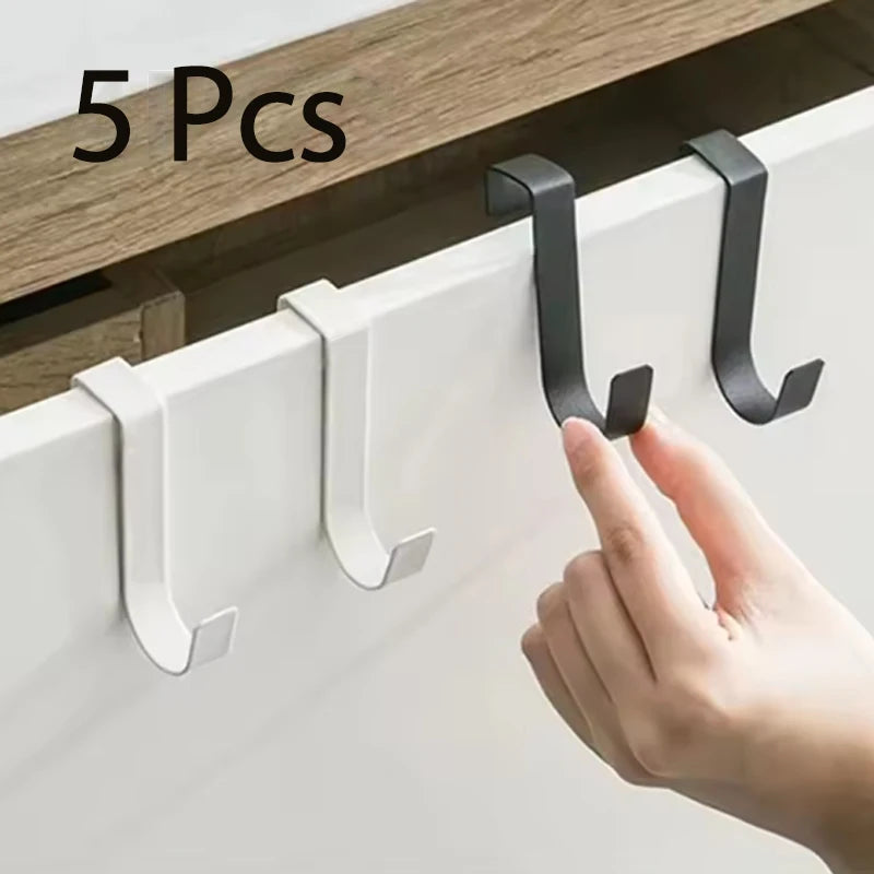 Multi-Purpose Cabinet Door Hooks, Over Door Hanger Rack for Kitchen Bathroom, Towel Coat Hat Clothes Storage Organizer