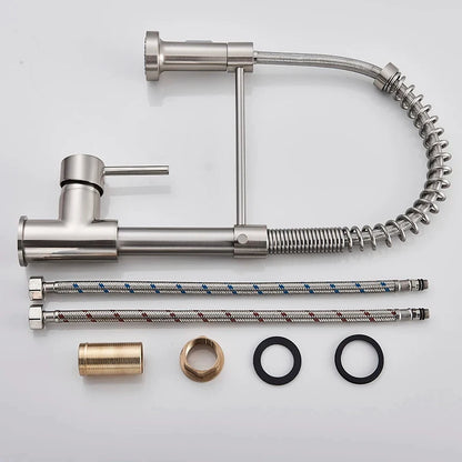 Brushed Nickel Kitchen Faucet Deck Mounted Mixer Tap 360 Degree Rotation Stream Sprayer Nozzle Kitchen Sink Hot Cold Taps Brass