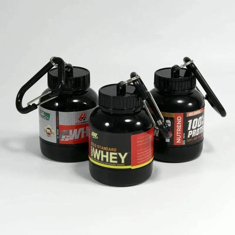 100/200ML Portable Mini Protein Powder Bottle with Keychain Health Funnel Medicine Box Container Small Cup Outdoor Sport Storage