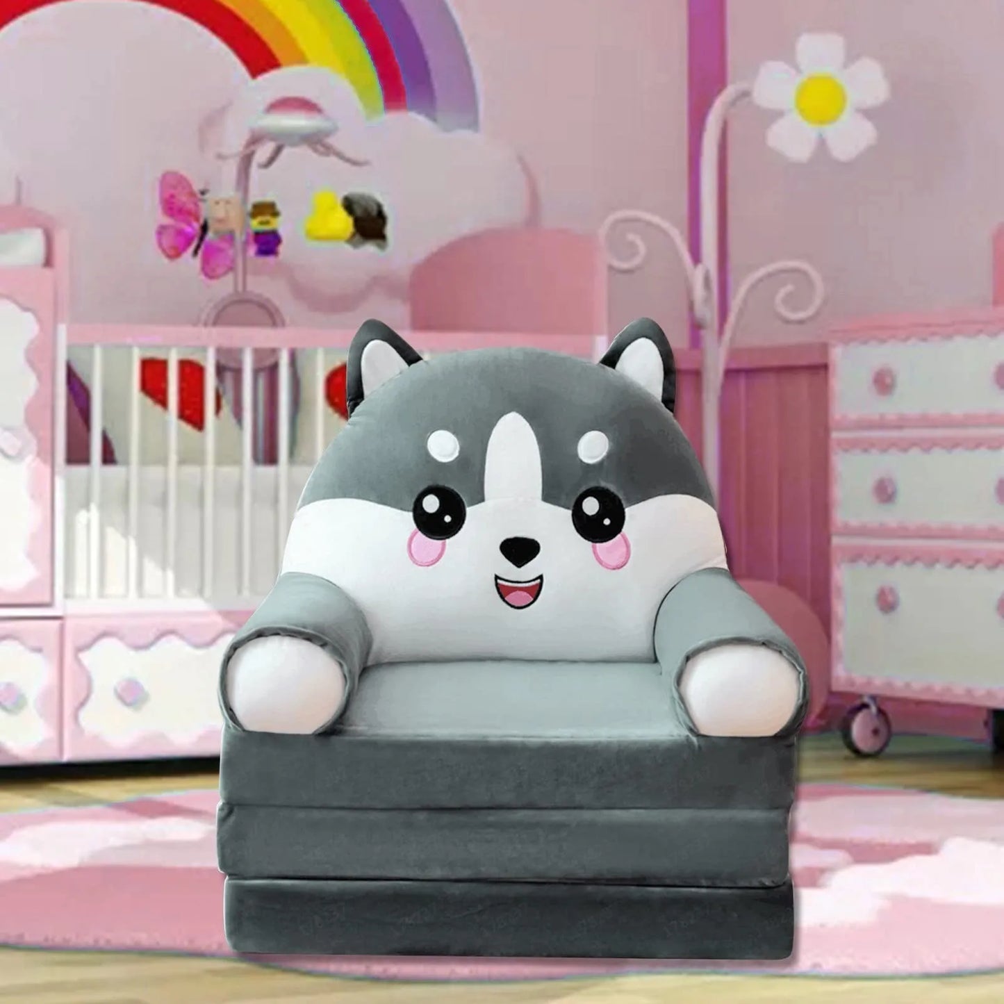 Plush Foldable Kids Sofa Backrest Armchair 2 In 1 Foldable Children Sofa Cute Cartoon Lazy Sofa Children Flip Open Sofa Bed For