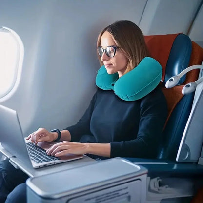 1pc U-Shaped Auto-Inflate Neck Pillow Home Office Car Use Travel Pillow Portable Comfortable Flocking Surface Pillow Gift