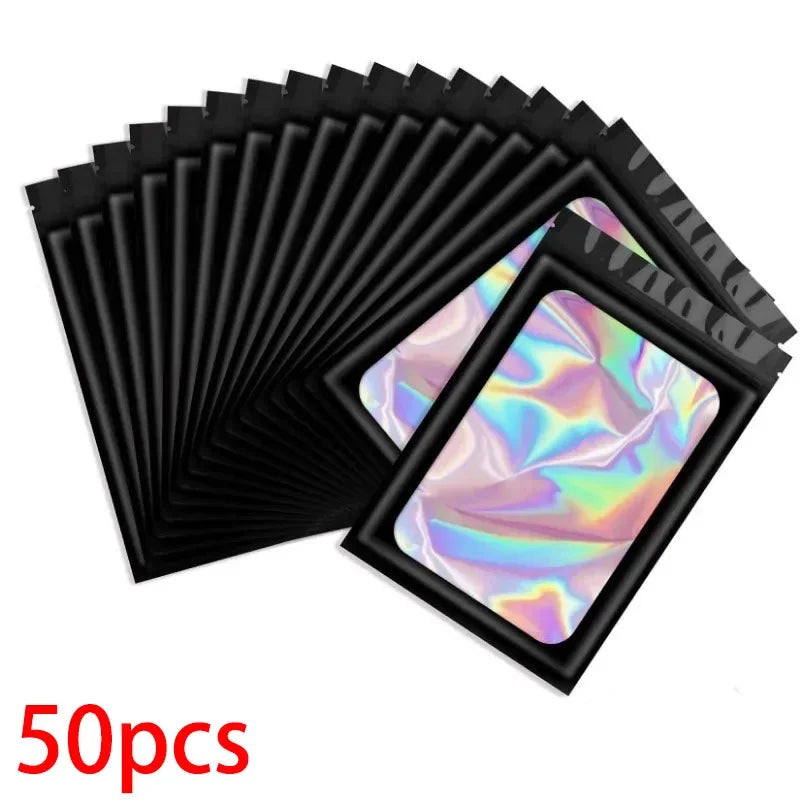 50/100PC Thicken Ziplock Bags Holographic Laser Color Plastic Pouch For DIY Jewelry Retail Storage Pouch Zip Lock Bag NO Hole