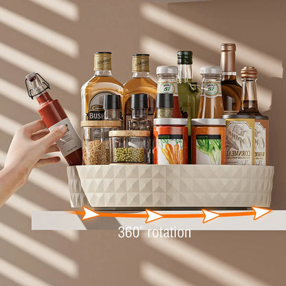 1Pc Kitchen Storage Spice Rack 360 Degree Rotating Cabinet Storage Rack Tray Cosmetic Storage Rack Non-slip Spice Round Rack