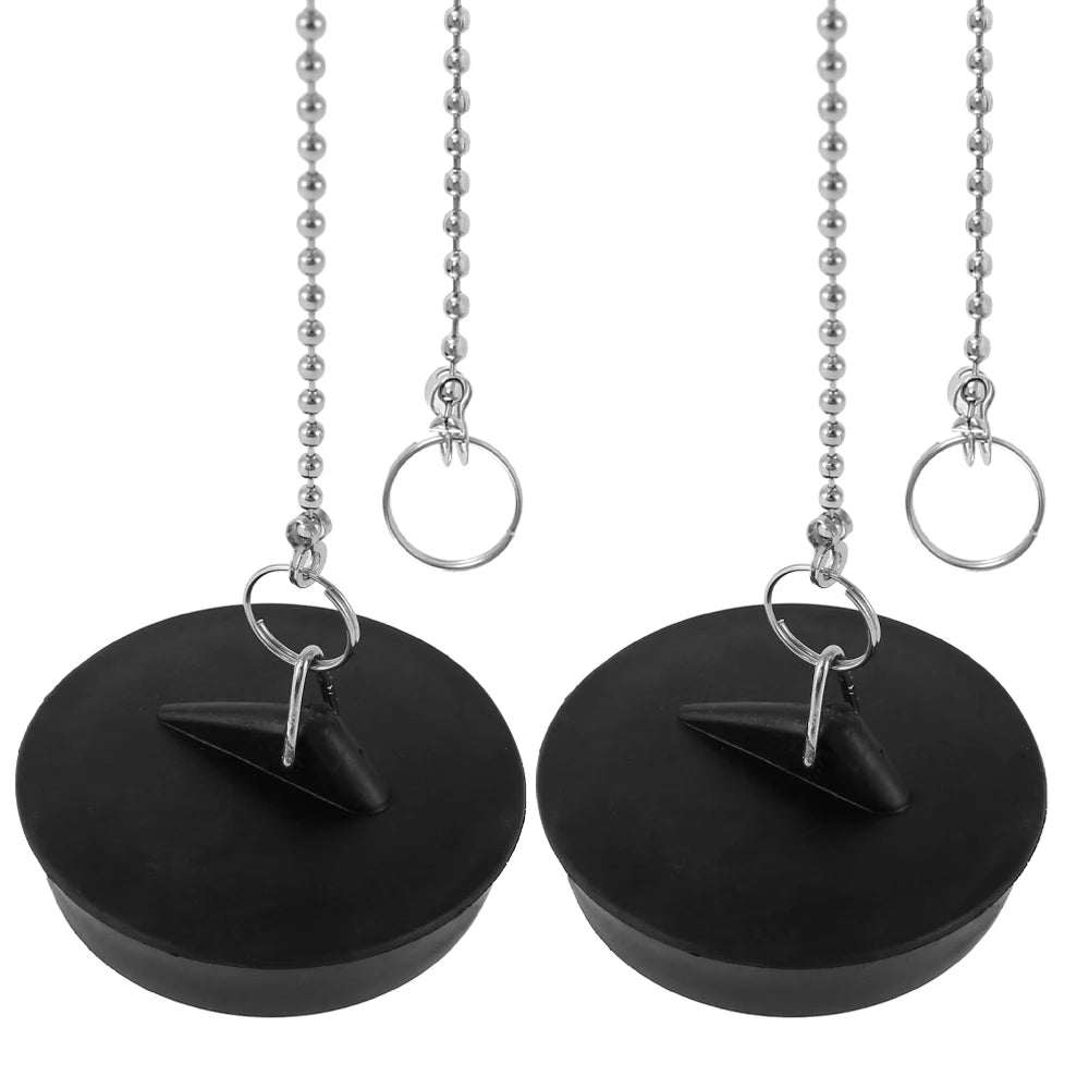 8/2pc Sink Plug Universal Rubber Drain Stopper With Round Beaded Chain Bath Sink Drain Stopper Plug For Kitchen And Bathroom Fit
