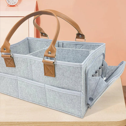 Felt zipper multifunctional storage basket PU handheld strap zipper compartment storage bag