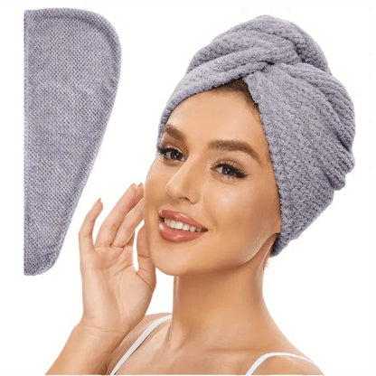 Solid Color Absorbent Hair Towel Wrap 9.8" X 25.5" Textured Dry Hair Cap for Button-Down Women