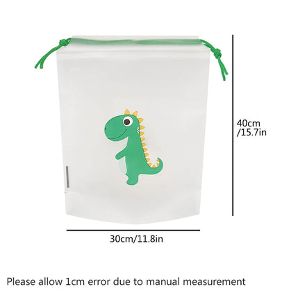 10 Transparent Drawstring Bags with Exquisite Cartoon Patterns, Waterproof and Easy-to-carry Grocery Storage Bags
