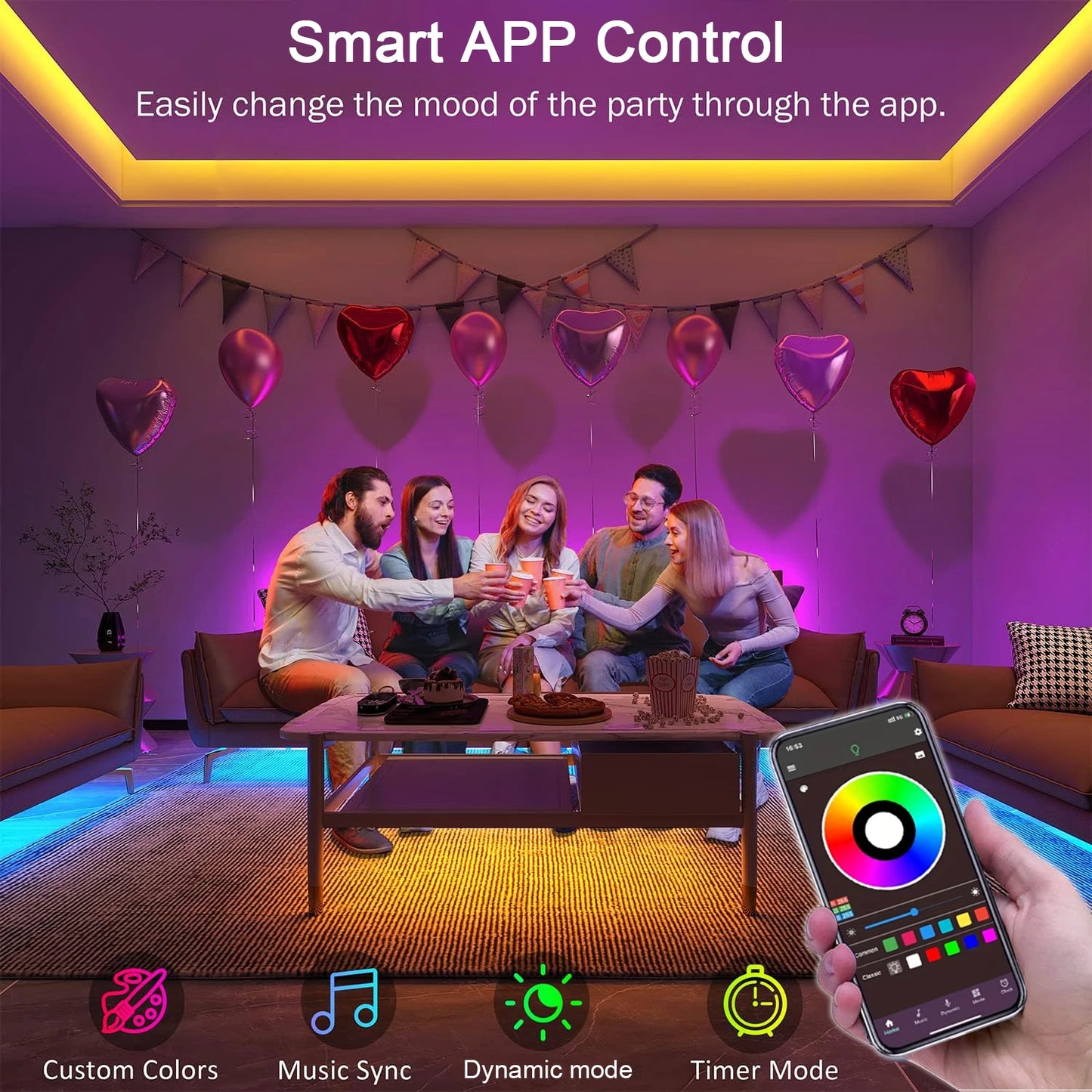 RGB Led Strip Lights for Room 1M 5M 10M 20M 30M USB 5V Music Sync APP Control Led Tape FLexible Ribbon for Bedroom Home Decor