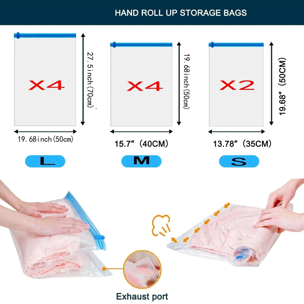 Roll Up Travel Space Saver Storage Bags for Luggage Clothes Cruise Ship Essentials Home Packing-Organizer