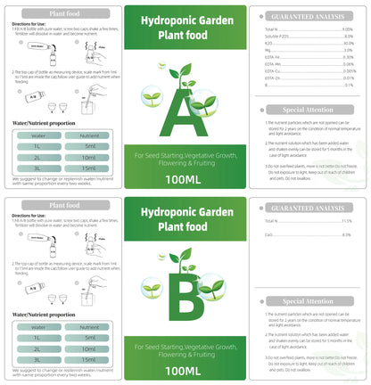 Fertilizer AB Two Part Set Hydroponic Garden Plant Food Plant Fertilizer For Flowers Vegetables Grass Nutrients