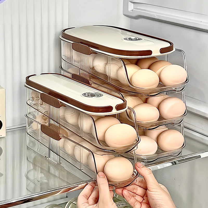 1PCS Home Refrigerator Egg Storage Box Automatic Rolling Eggs Holder Rack Egg Roller Organizer Kitchen Countertop Egg Shelf