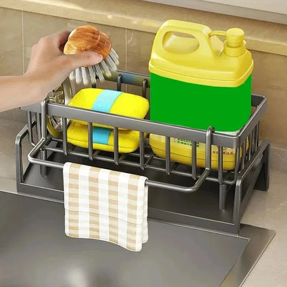Multifunctional Sponge Draining Rack – Kitchen Cloth & Dishwashing Liquid Storage, Sink & Kitchen Organizer