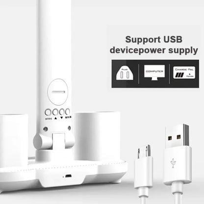 LED Table Lamp Double-Headed USB Chargeable Dimmable Desk Lamp with Calendar Clock Foldable Eye Protection Reading Night Light