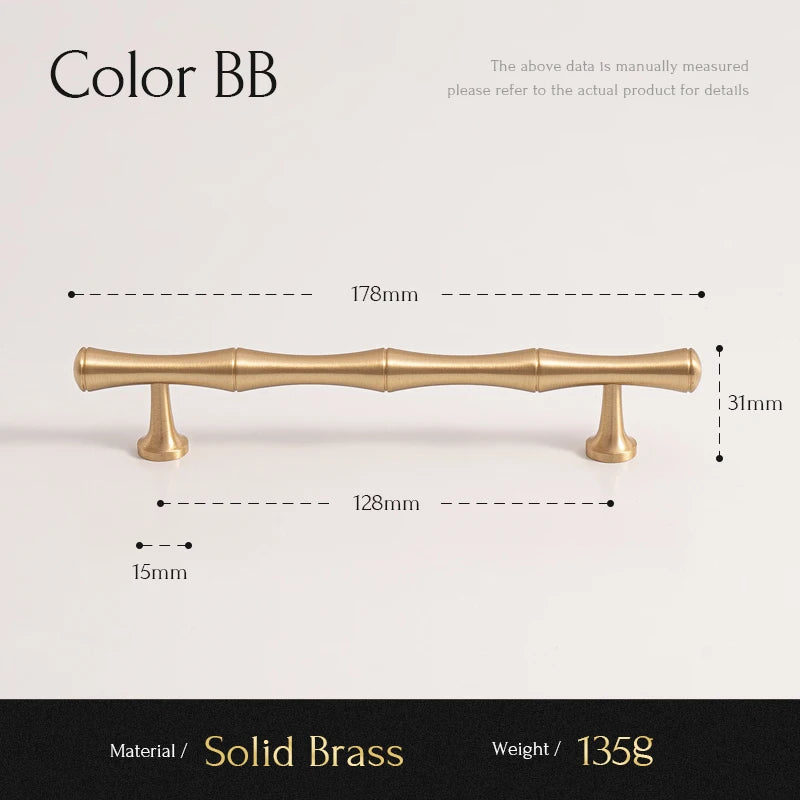 Santaya Solid Brushed Brass Handle Bamboo Kitchen Cabinet Pull Wardrobe Drawer Knob