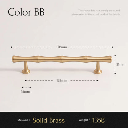 Santaya Solid Brushed Brass Handle Bamboo Kitchen Cabinet Pull Wardrobe Drawer Knob