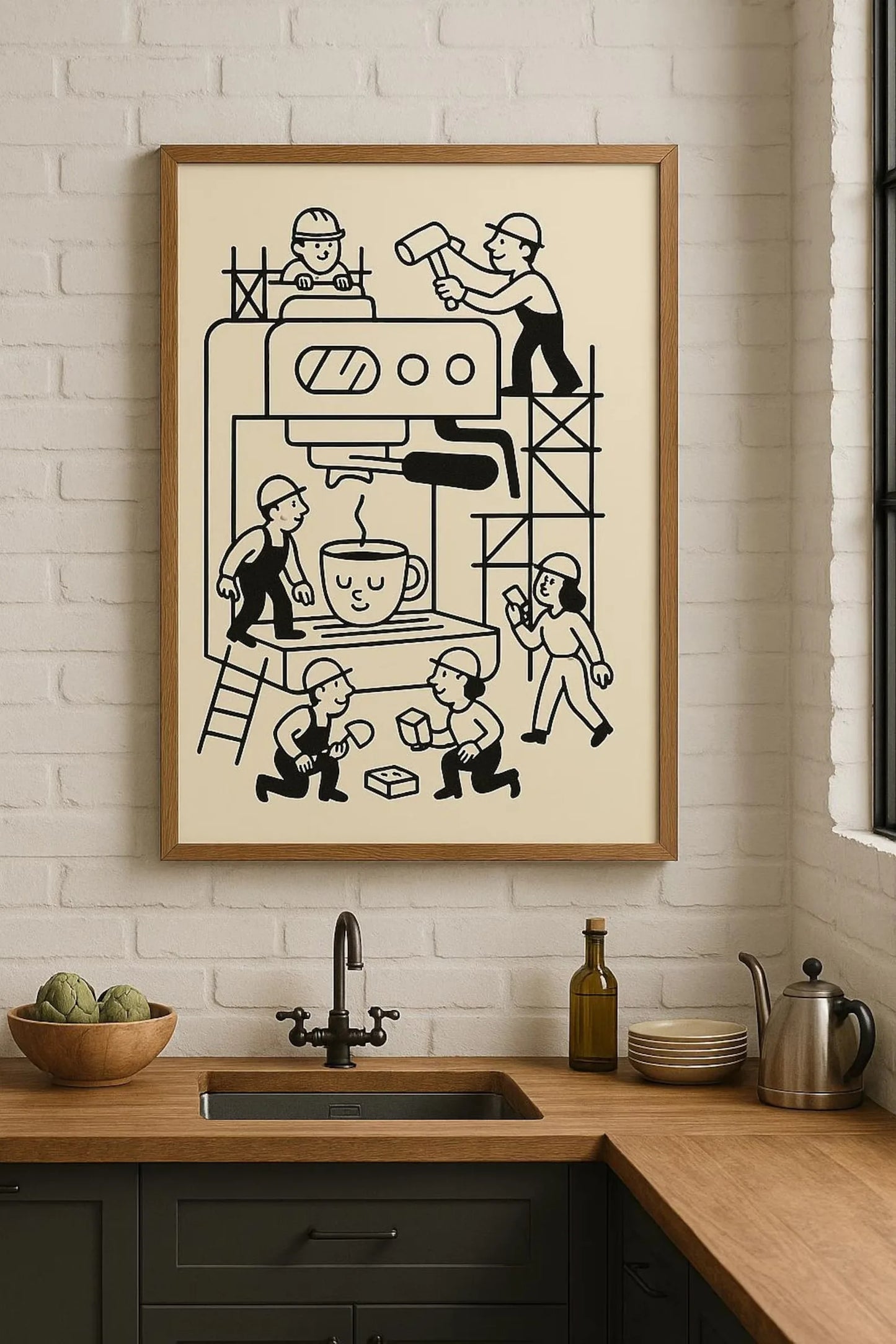 Retro Bonjour Dog Coffee Canvas Print Funny Dog Coffee Club Kitchen Wall Art Poster for Modern Living Room Bedroom Home Decor