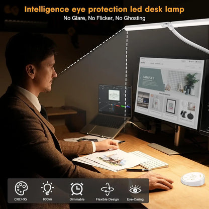 LED Desk Lamp Double/Single Head Architect Desk Lamps Office Eye-Caring Desk Light Stepless Dimmable Adjustable Gooseneck Lamp