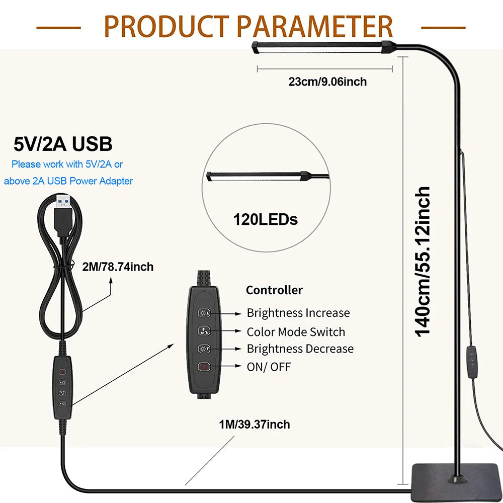 LED Floor Lamp For Living Room Adjustable Gooseneck Stand Light Dimmable Indoor Bedroom Standing Reading Light Office Decoration