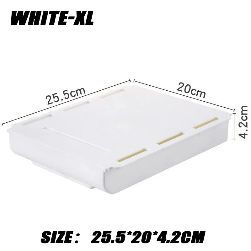 White SelfAdhesive Storage Drawer Box Makeup Pencil Tray Desk Hidden Under Desk Stand Self-adhesive Under-drawer Storage Box YH