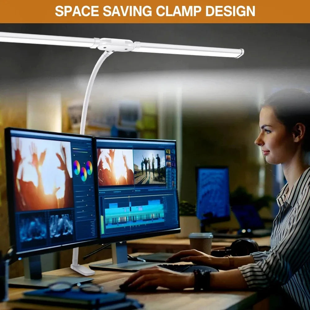 LED Desk Lamp Double/Single Head Architect Desk Lamps Office Eye-Caring Desk Light Stepless Dimmable Adjustable Gooseneck Lamp