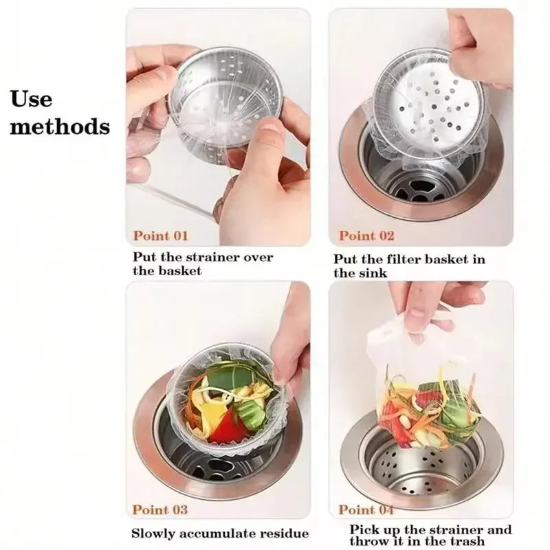 100/500pcs Disposable Sink Filter Mesh Bags Kitchen Sink Strainer Drain Hole Anti-blocking Garbage Bag Cleaning Strainers Net