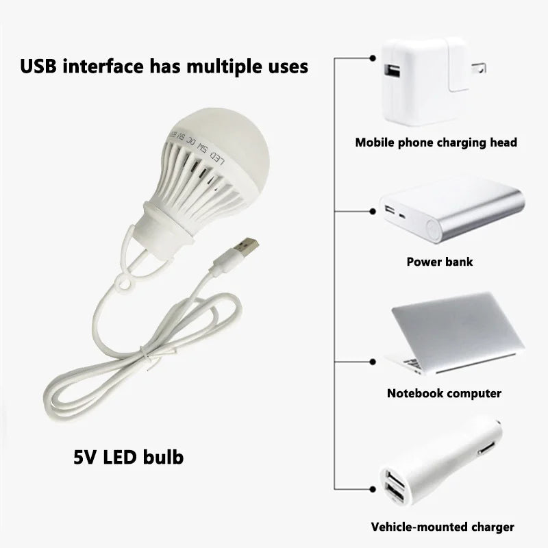3W 5W 7W USB Lamp Bulb Portable Camping Lantern Lamp LED Power Reading Book Light For Outdoor Camping Tent Emergency Lighting