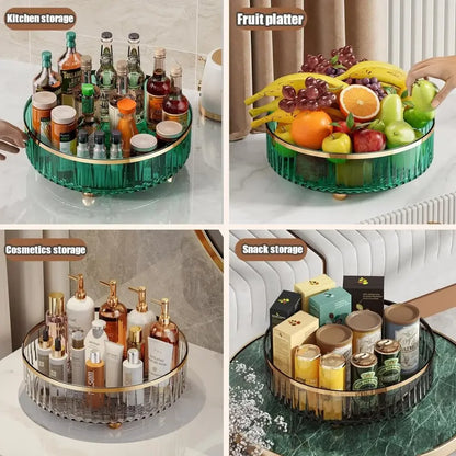 1PC Grey round Plastic Clear Rotating Storage Container Bin for Cabinet Pantry Kitchen Countertop And Refrigerator