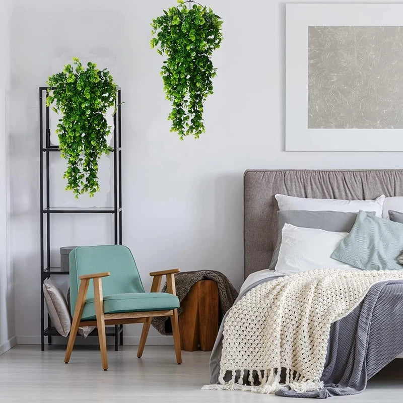 1Pcs Artificial 5Forks Rattan Eucalyptus Wall Hanging Simulation Greenery Fake Hanging Plants Vine Diy  Home Outdoor Decor Plant