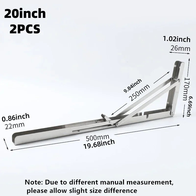 2PCS Heavy Duty Stainless Steel Triangle Folding Shelf Brackets – Wall Mounted Collapsible Angle Bracket for Table, Workbench