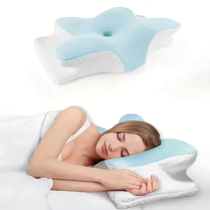 2026 New Solid Color Special-shaped Horn Pillow, Butterfly Pillow Memory Cotton Slow Rebound Neck Protection Sleep Pillow