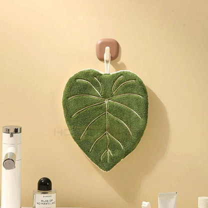 Soft Double-layer Leaf Style Hand Towel Thickened Absorbent Hanging Hand Cloth Speed Dry Handkerchief Rag for Kitchen Bathroom