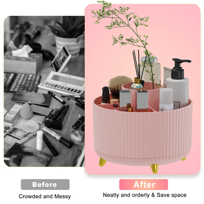 360° Rotating Makeup Organizer - 1pc Plastic Cosmetic Storage with 5 Compartments - Multi-Functional Holder for Brushes