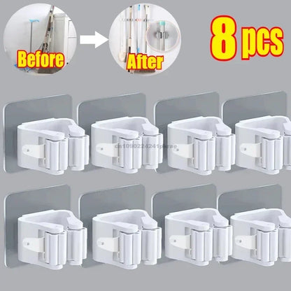 Self-adhesive Mop Holder Broom Stand Wall Mounted Mop Support Sweeping Brush Hook Storage Organizer Bathroom Kitchen Accessories