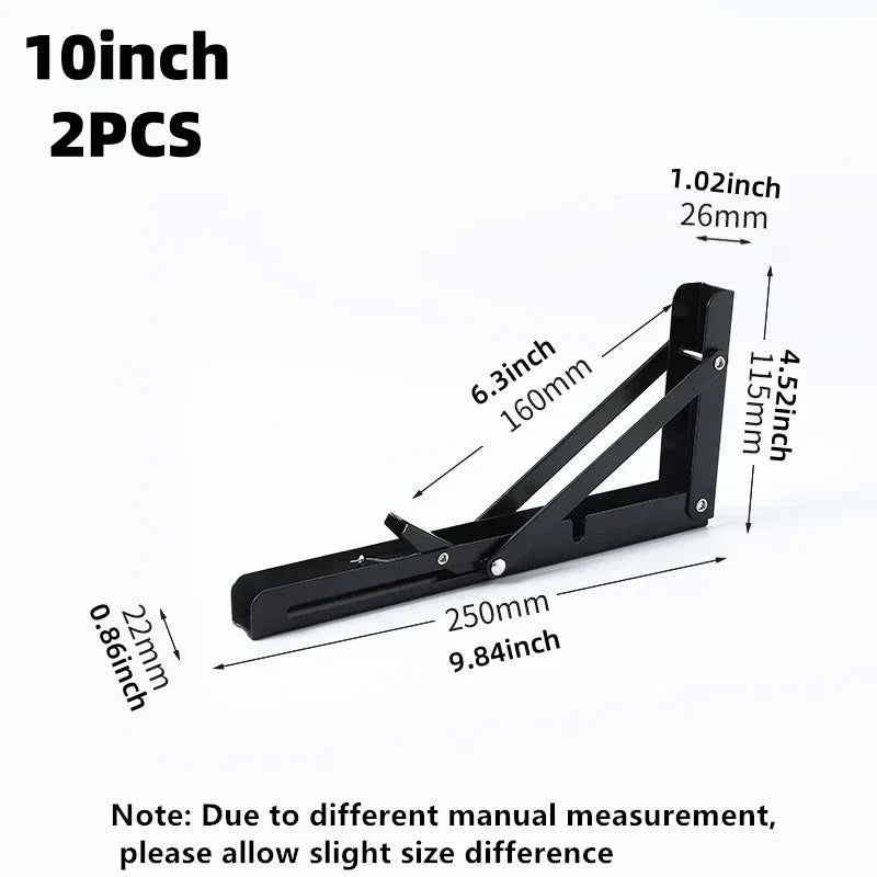 Heavy Duty Folding Triangle Shelf Bracket | Stainless Steel Wall Mount, Space Saving Fold Flat Rust-Proof Support
