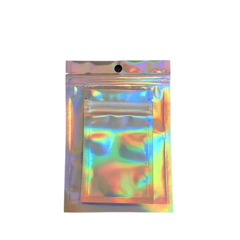 100pcs Holographic Resealable Mylar Bags Ziplock Candy Suger Tee Jewelry Beauty Storage Bag