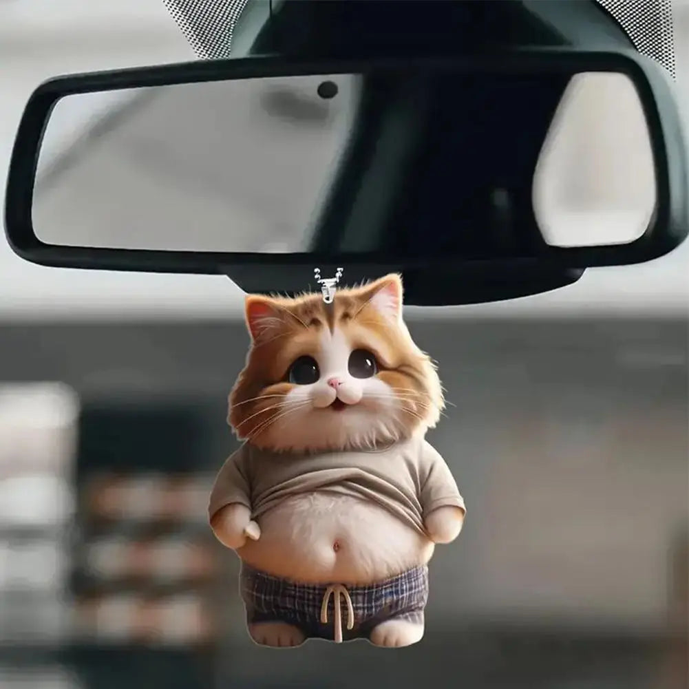 Fat Puppy Keychain 2D Flat Acrylic Cartoon Dog Ornament Car Mirror Backpacks Hanging Pendant For Home Decor